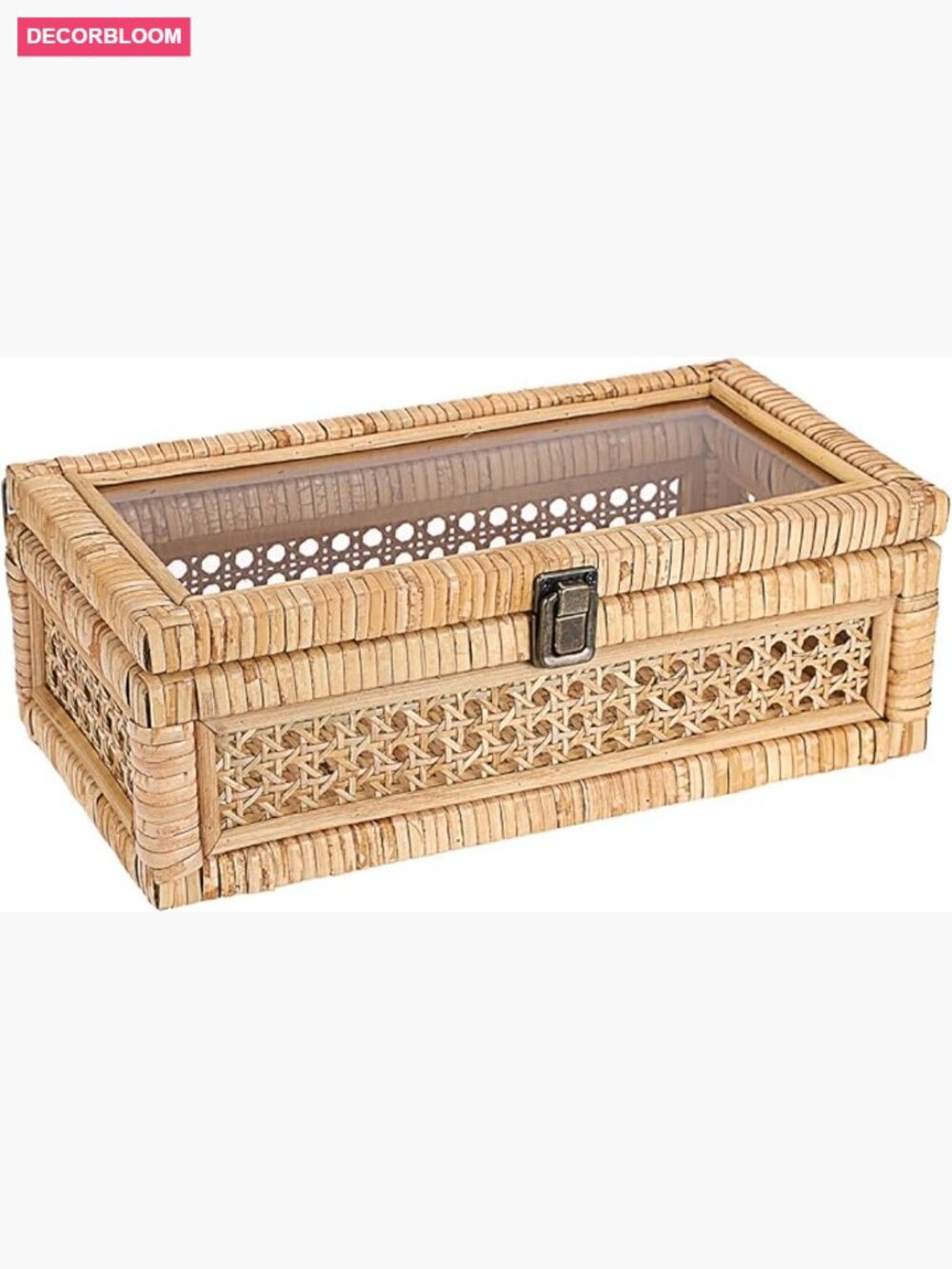 Woven Rattan Decorative Box with Clear Lid and Lock Storage